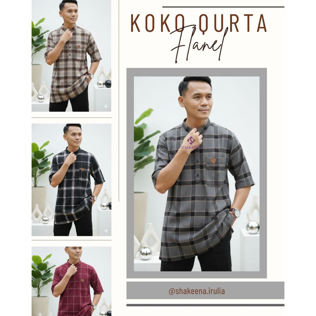 Baju koko pria dewasa terbaru premium motif kotak-kotak