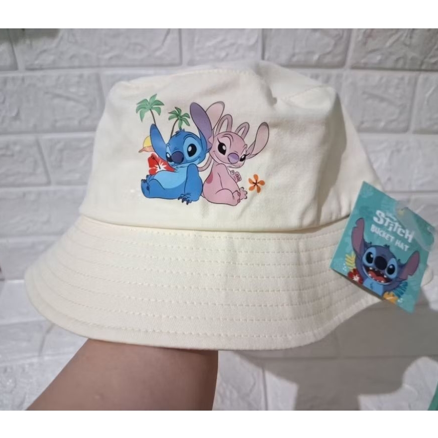 topi stitch angel bucket hat motif karakter stitch biru angel pink original brand disney stitch mr.d