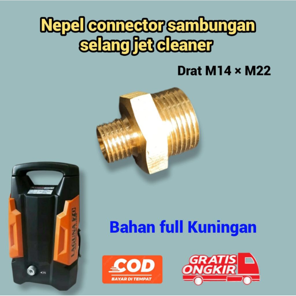 Nepel connector sambungan selang jet cleaner lakoni LAGUNA 70 old drat M14×M22 kuningan - neppel nip