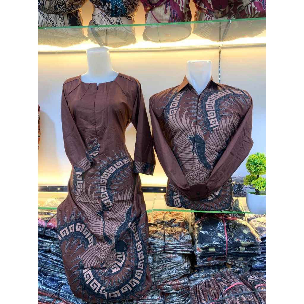 couple batik wanita dan pria full furing Premium #merah maroon