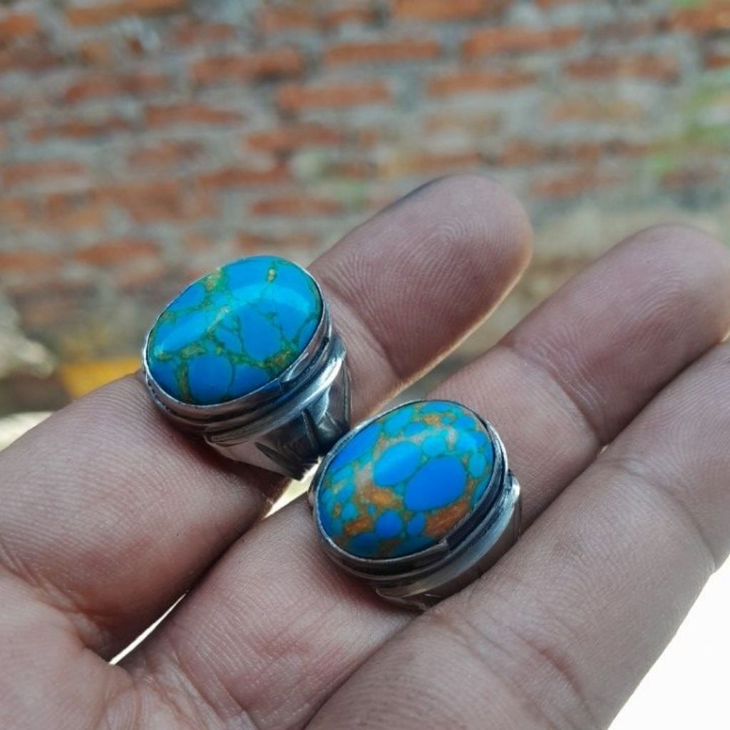 2 pcs cincin batu akik pirus urat mas mekah dan mesir