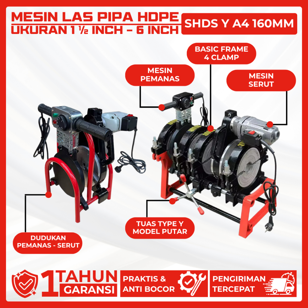 Mesin Las Pipa Hdpe Manual 160mm - Bisa Untuk 8 Ukuran Pipa Hdpe