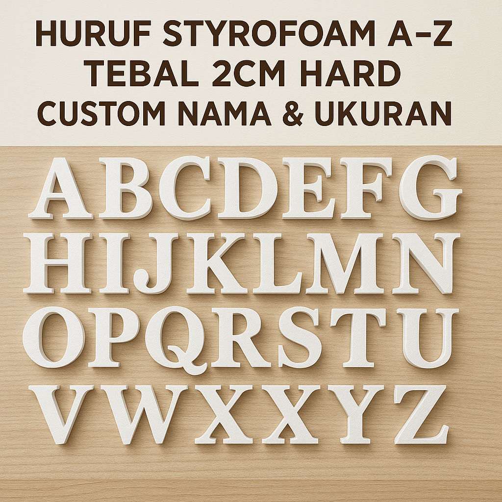 (Bisa Custom) Huruf Styrofoam A–Z Tinggi 20cm Tebal 2cm Hard Density | Gabus Foam Padat Putih Custom
