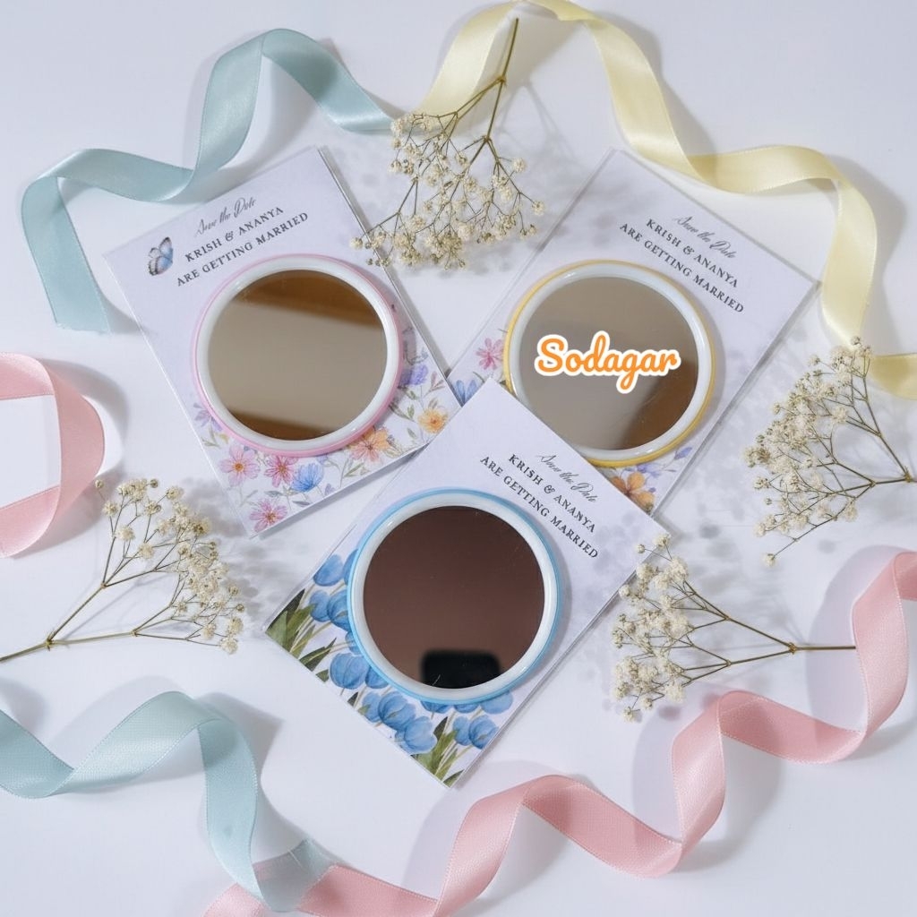 Isi 50 Pcs Souvenir Pernikahan Cermin Bulat Karakter/Souvenir Kaca kostum Nama