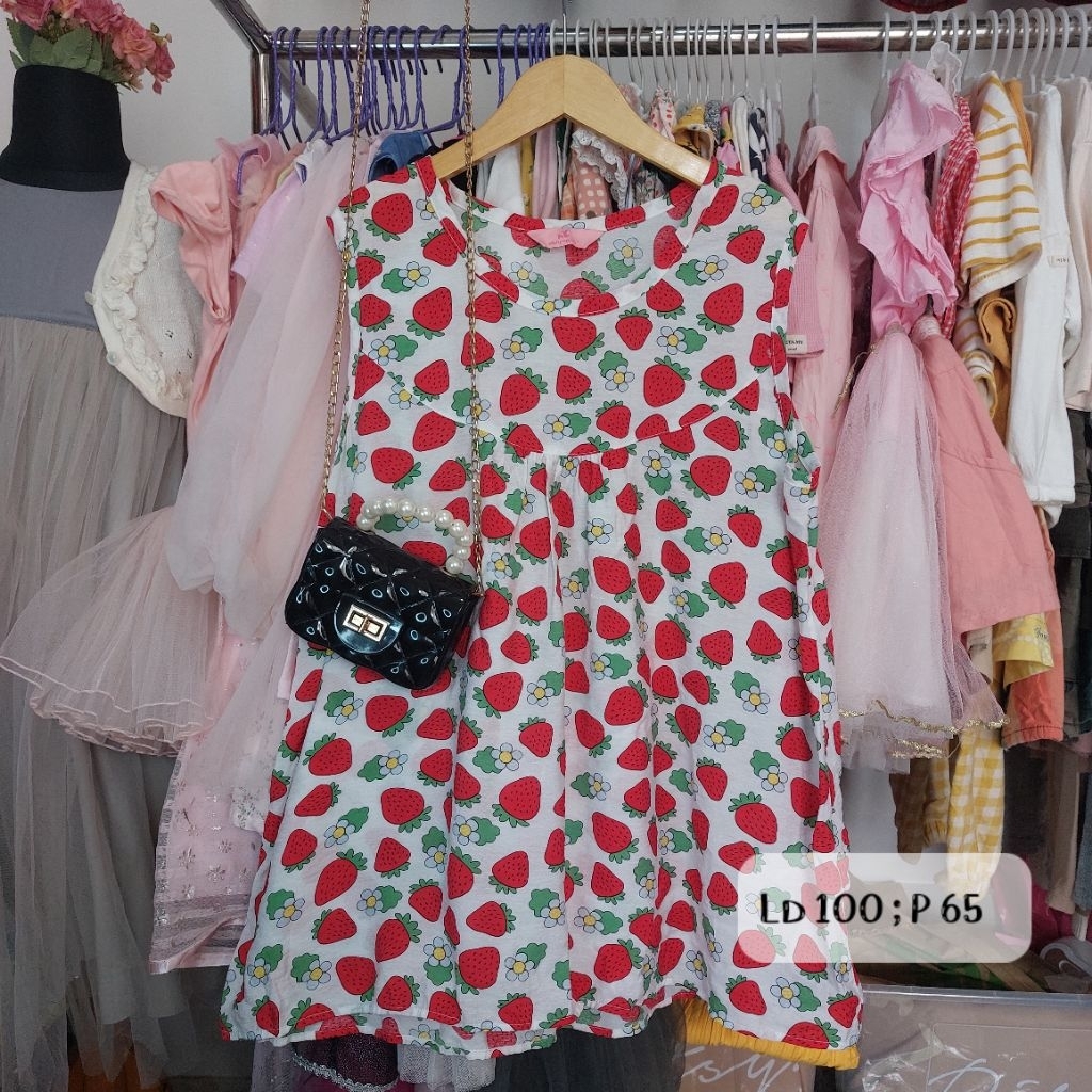 Prilop Anak serba motif strawberry Hoodie Kaos Dress mezzo piano limited doudou