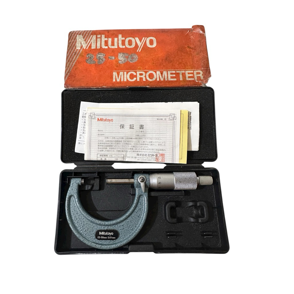 MITUTOYO Micrometer 0-25 mm/0.01 mm 103-138 / M110-50 Brand JAPAN Bekas Mulus