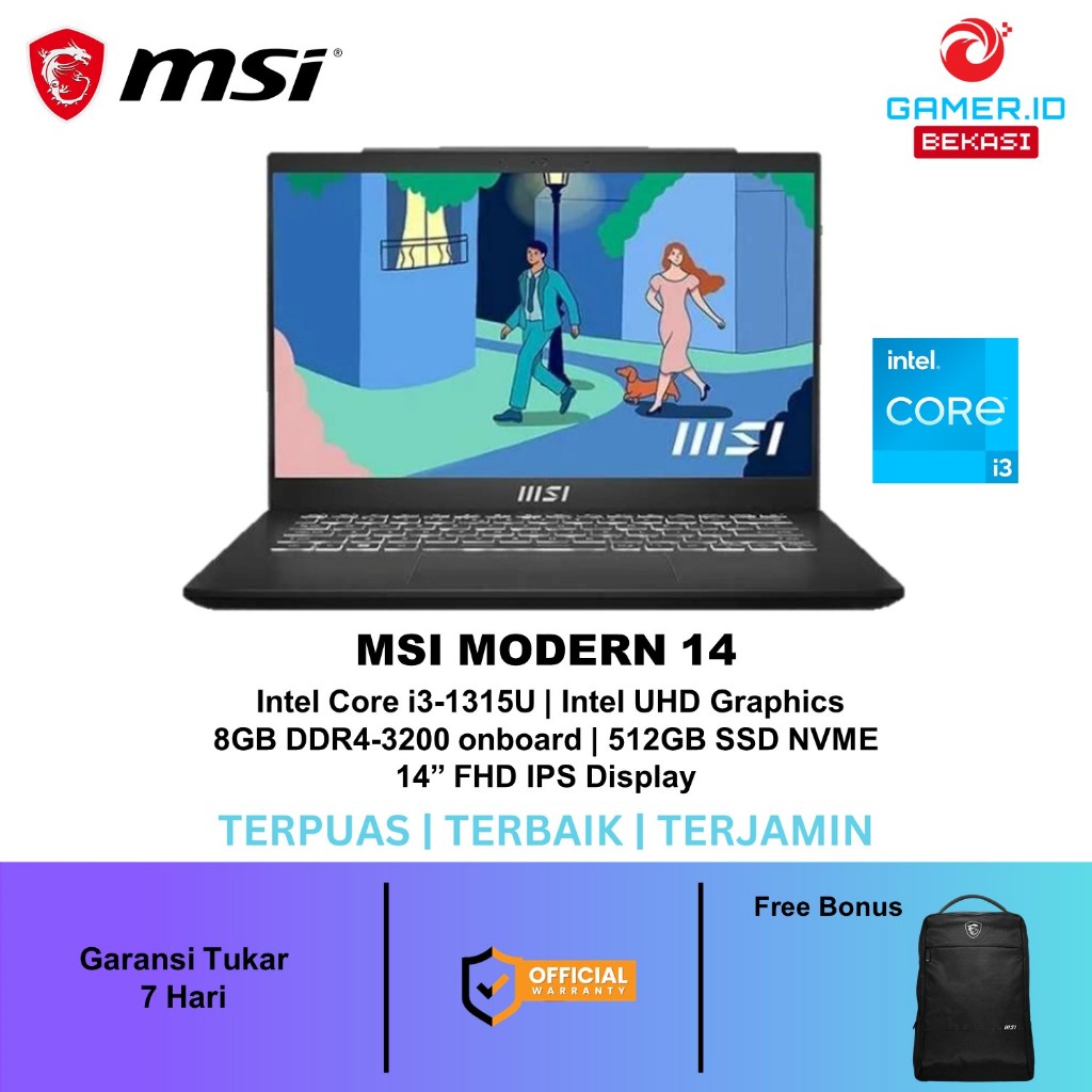 MSI Modern 14 Core I3 1315 8GB 512GB SSD IPS Windows 11