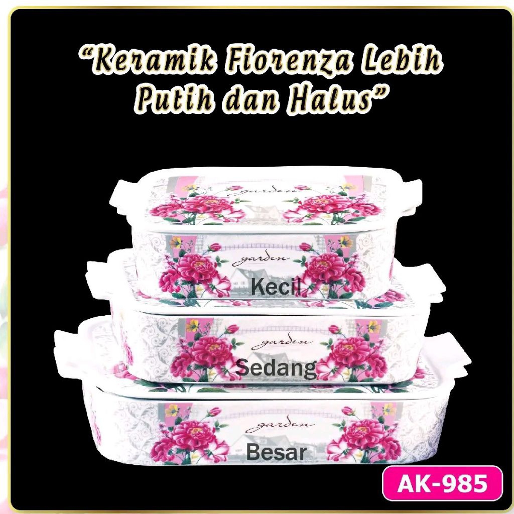 casserole persegi panjang set 3 Fiorenza Ak985