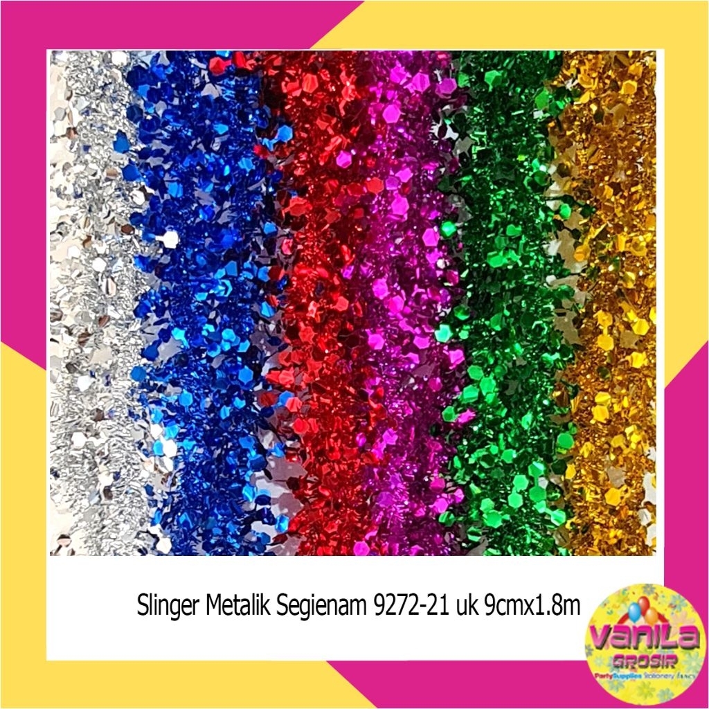 Slinger Metalik Segienam, slinger Warna Warni, Hiasan Dekorasi,slinger dekorasi natal, slinger hiasa