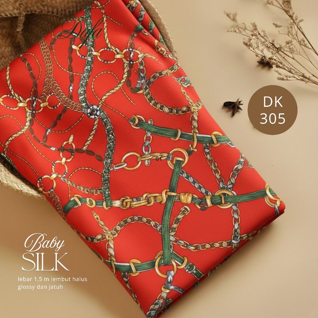 kain babu silk premium motif rantai / bahan satin silk motif