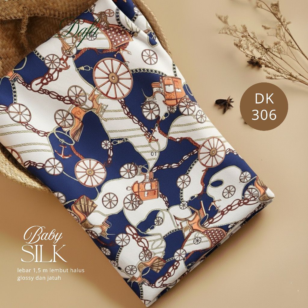 kain baby silk premium motif rantai etnik / kain satin silk motif