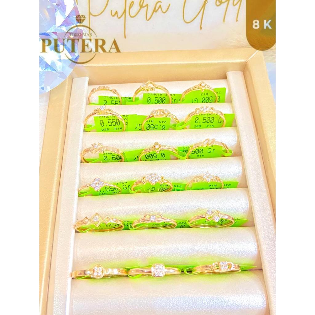 Cincin Emas Asli Wanita 8K 0.5 Gram 0.55 gram 0.6 gram Variasi Model Cantik Toko Mas Putera