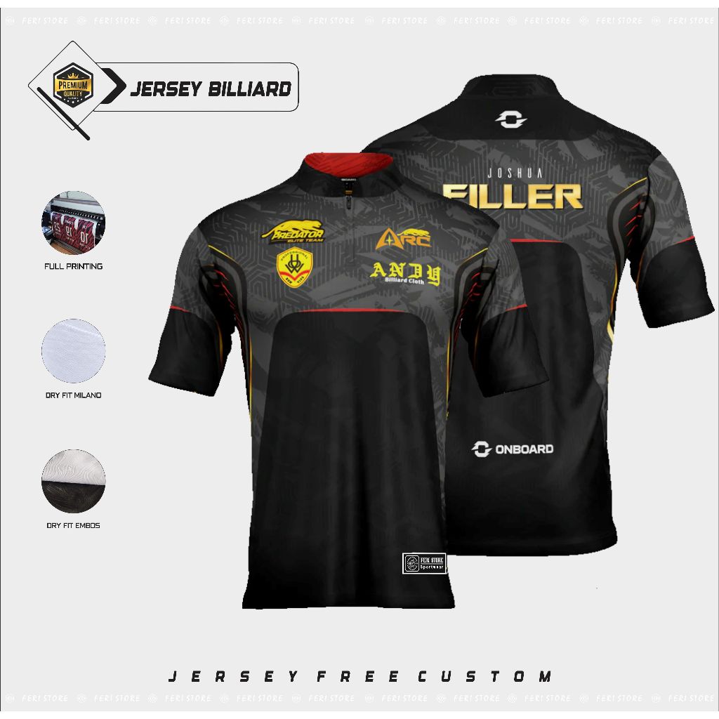 Jersey Billiard Custom Full print Pria Wanita Dry Fit Milano & Embos