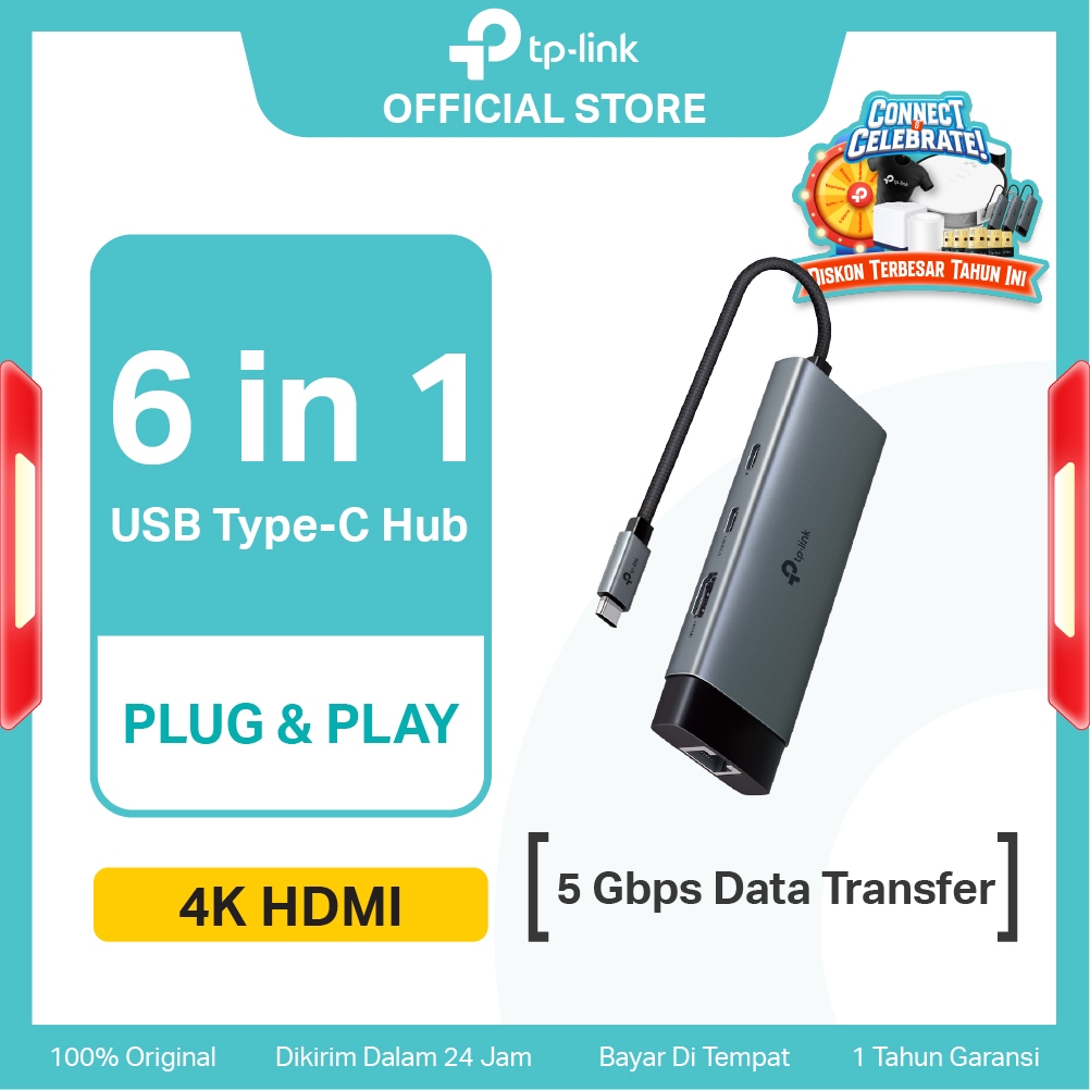 TP-Link UH6120C | 6in1 USB Hub Type C | USB3.0 | 5Gbps LAN Internet | 4K HDMI Phone Laptop Adapter