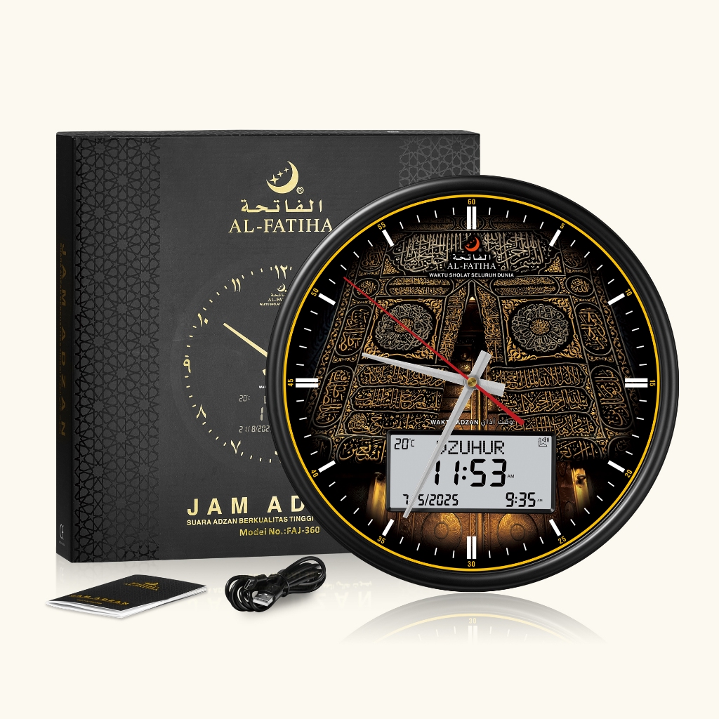 AL-FATIHA Jam Adzan Digital FAJ-360QW Jadwal Shalat Otomatis Akurat 8 Suara Muadzin Jam Sholat Digit