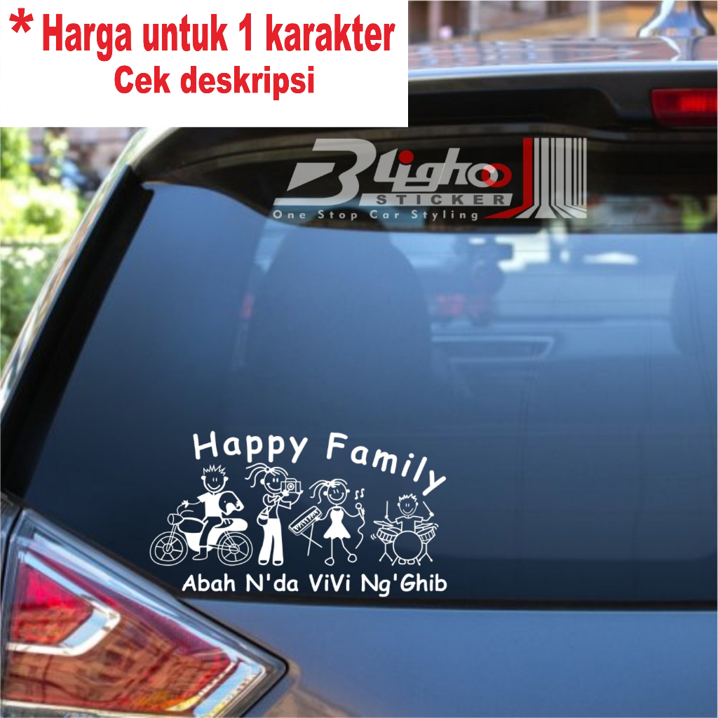 BLIGHOO - CUTTING STICKER HAPPY MUSLIM FAMILY / HAPPY FAMILY KACA MOBIL LUCU STIKER MOBIL KEREN