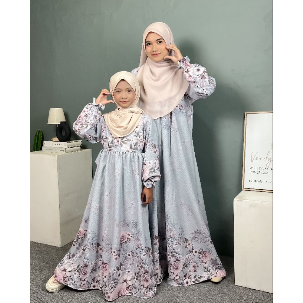 Baju Gamis Lebaran Couple Ibu ukuran Jumbo Dan Anak usia 2-10 Tahun