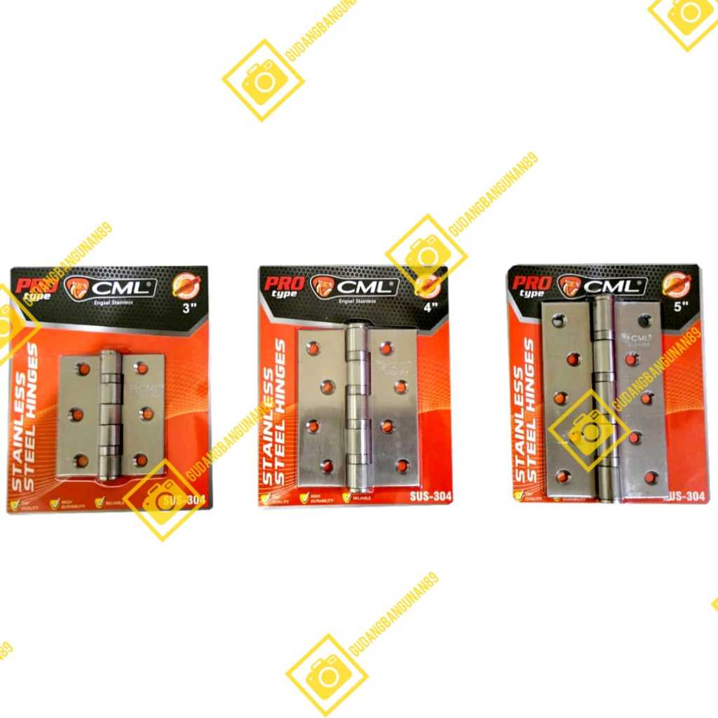 Engsel Tebal Pintu Jendela Stainless Steel SUS304 Anti Karat Blister Komplit CML