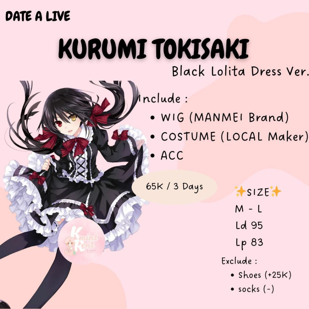 RENTAL/SEWA COSPLAY DATE A LIVE KURUMI TOKISAKI BLACK LOLITA DRESS VER.