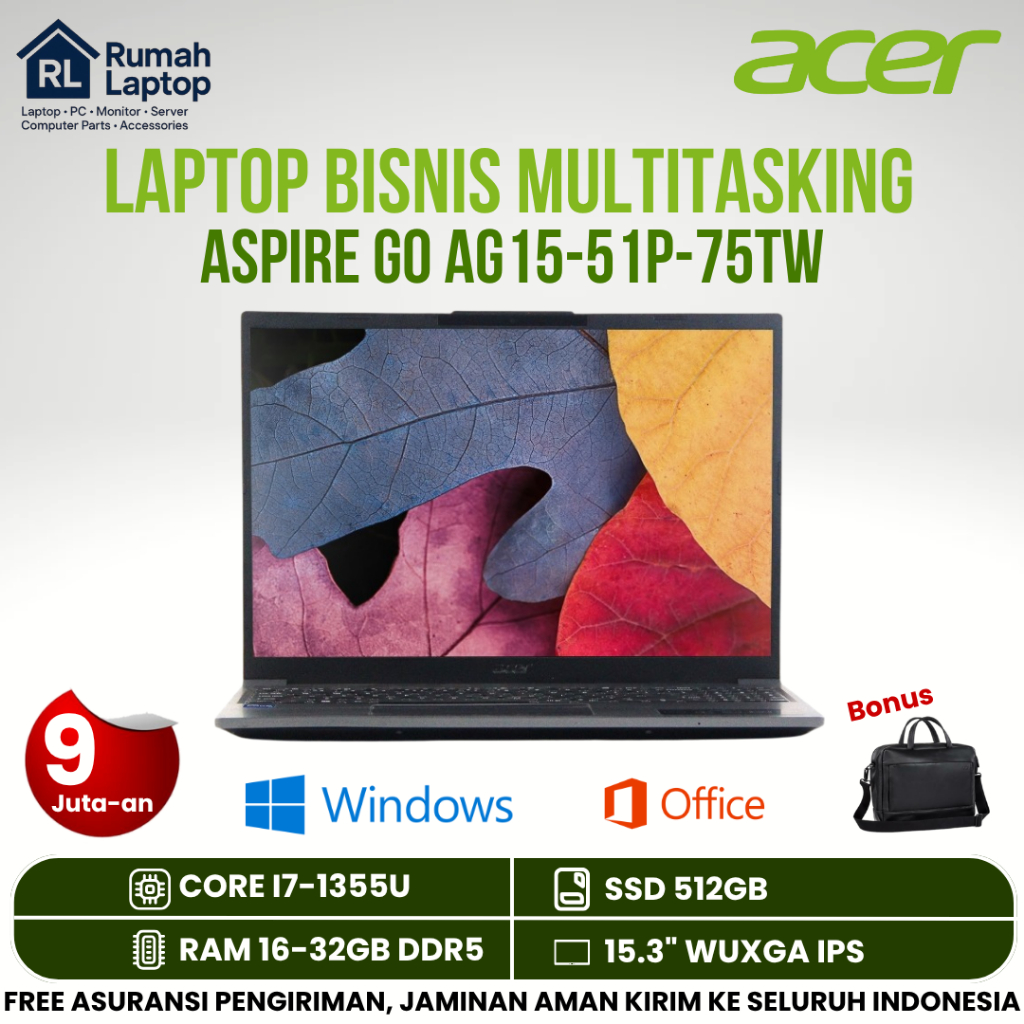 Laptop Acer Aspire Go 15 AG15-51p-75TW Core i7-1355U Ram 32Gb Ssd 512Gb 15,3" WUXGA IPS