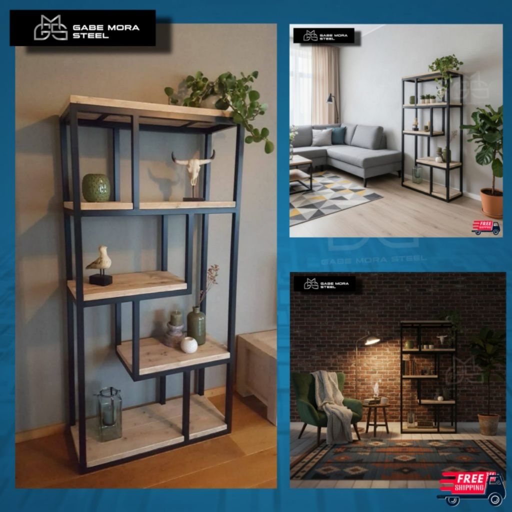 Rak Pajangan Tingkat Modern Minimalis | Lemari Hias Kontemporer Loft Style dengan Storage Serbaguna 