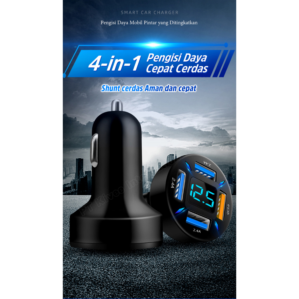 SEAMETAL Charger Mobil Fast Charging Charger Mobil 4 USB 2.4AQC 3.0 Car Charger Fast Charging Type C