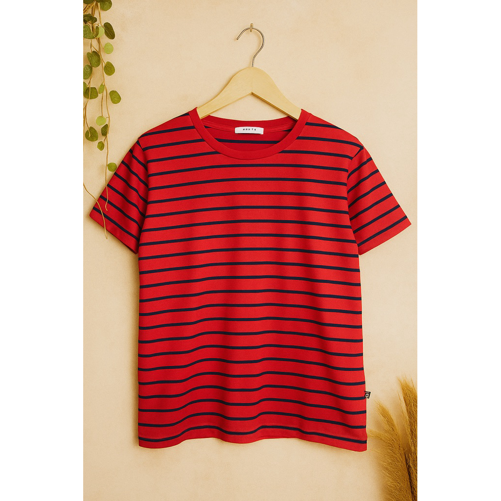 kaos pria/wanita Thisrt garis hitam merah