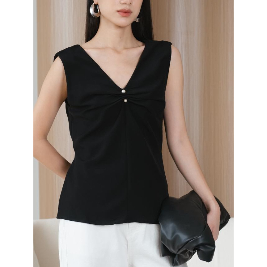 Byetta — Ariel Top | V-neck Top | Sleeveless Top | Tanktop Wanita | Atasan Wanita | Korean Blouse |