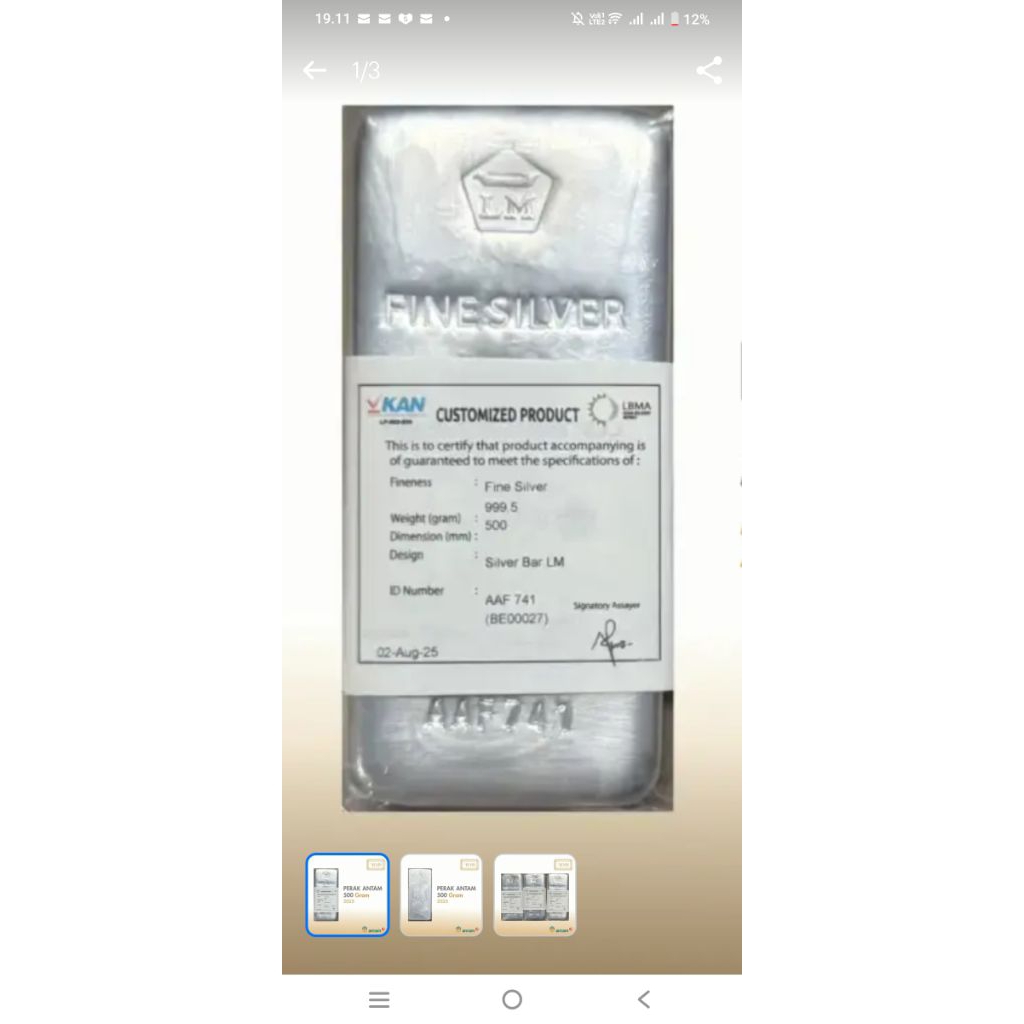 Perak Batangan / Silver bar ANTAM TERBARU BERSERTIFIKAT