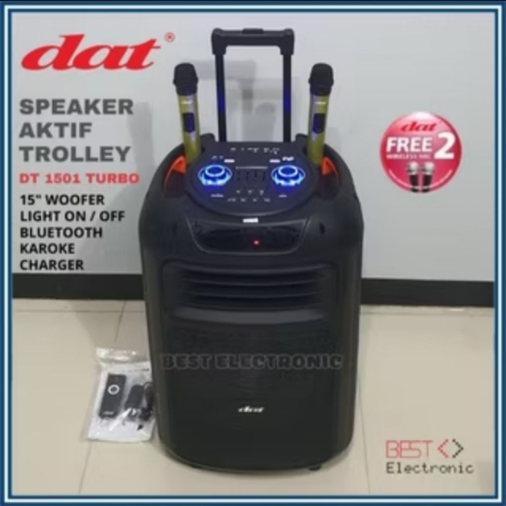 SPEAKER AKTIF PARTY TROLLEY 15 INCH DAT DT 1501 DT1501 DT-1501 TURBO BLUETOOTH