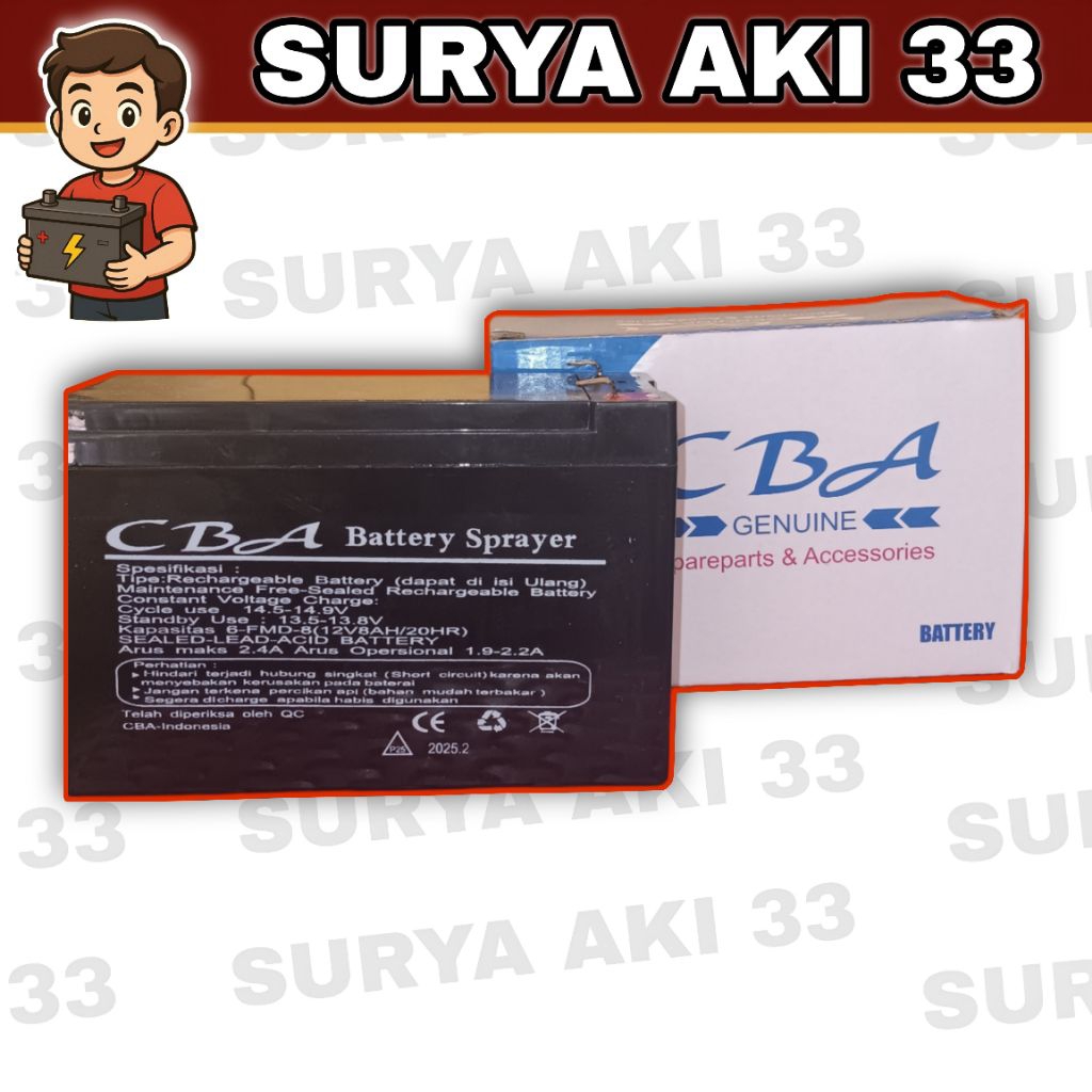 Aki Sprayer 12V 8Ah CBA – Baterai Semprotan Elektrik Pertanian Bisa Cas / Rechargeable