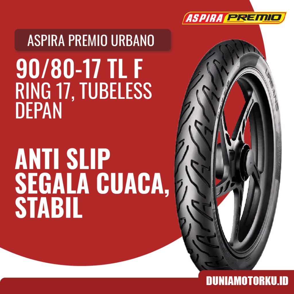 Ban Aspira 90/80-17 TL Premio Urbano Tubeless Ban Motor Depan