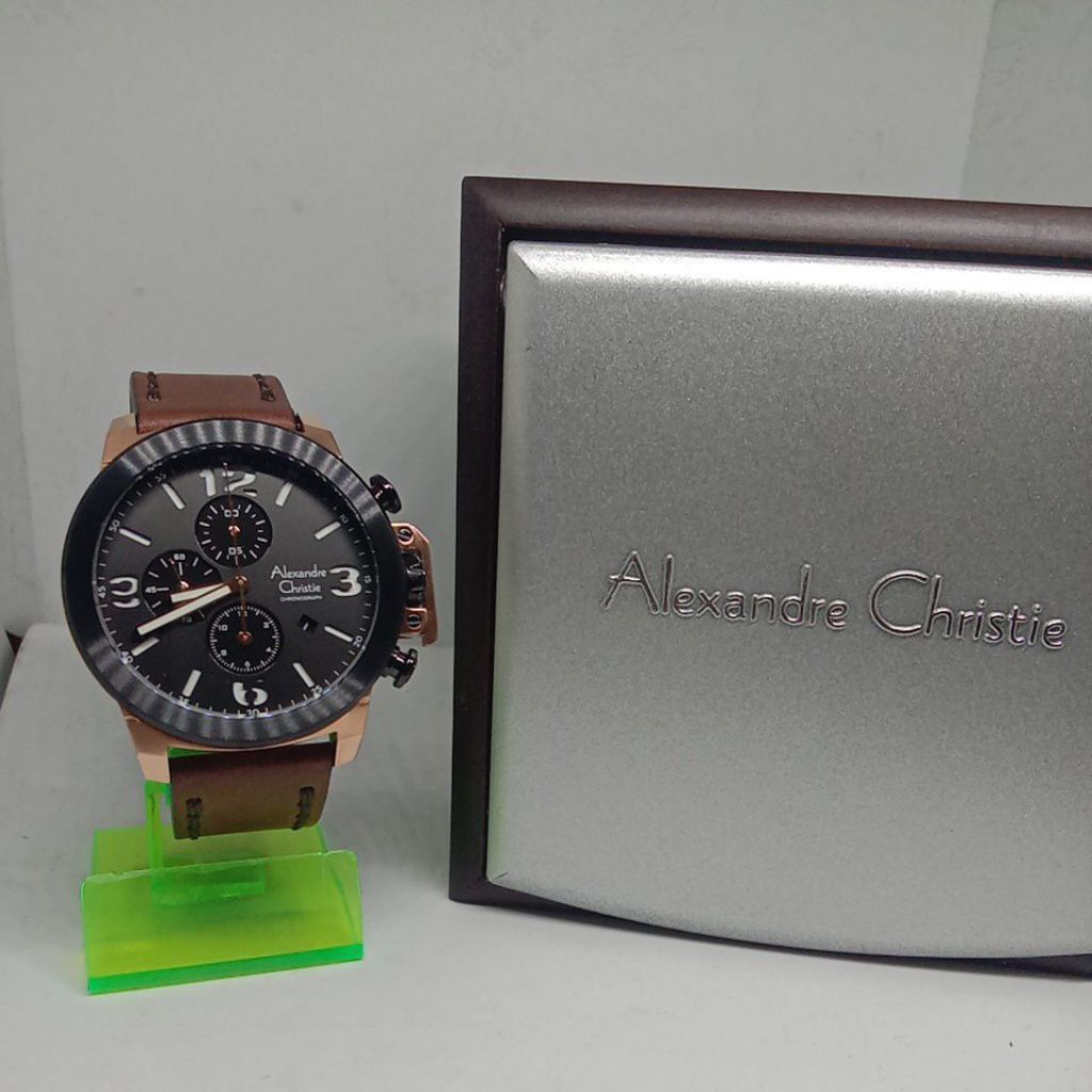 Jam Tangan Alexandre Christie (6280GC) Tali Kulit Warna Coklat Type Sporty Crono (Original)