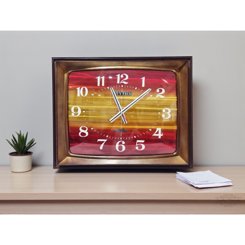Vintage Rhythm Transistor Clock - Jam Dinding Model Televisi Kaca Cembung Lawas Jadul
