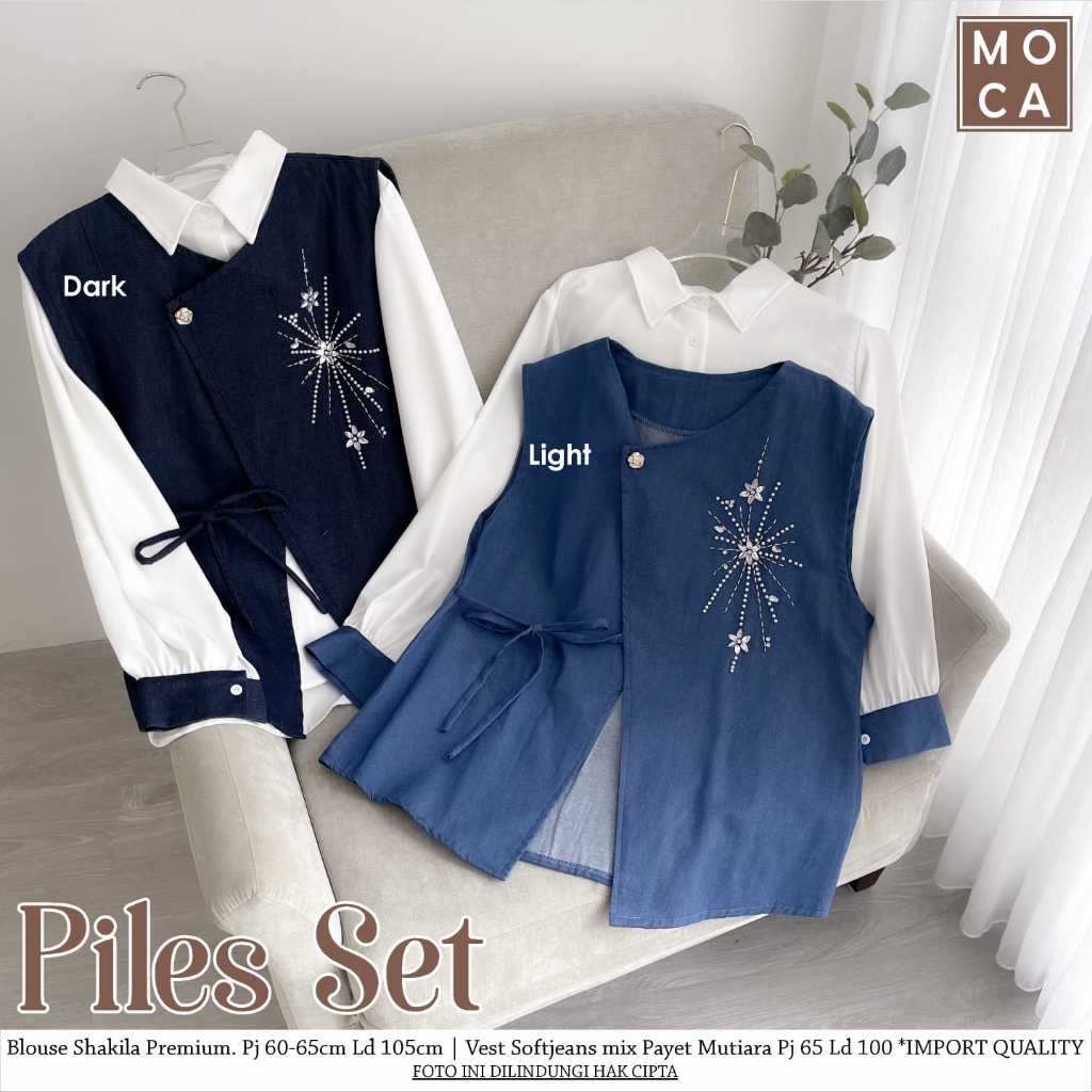 PILES BLOUSE SET VEST SHAKILA MIX SOFTJEANS PREMIUM ADEM MURAH MEWAH BY MOCA