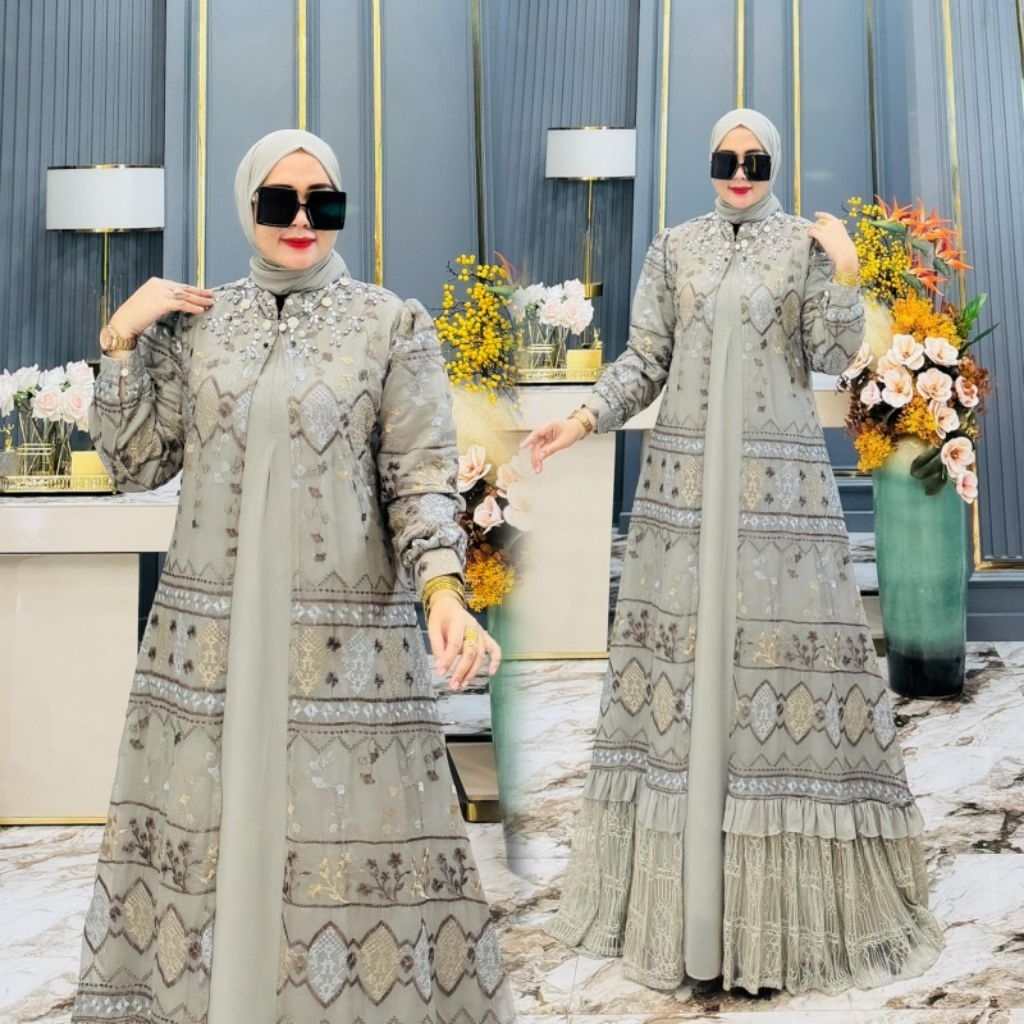 SHAFA DRESS SETT PASHMINA BY BILQIS ASOFUROH  GAMIS PESTA MEWAH GAMIS EDISI LEBARAN TERBARU MOSLEM W