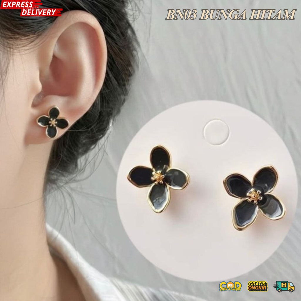 [BAELYN] Anting Bunga Hitam / Anting Korea / Earings Modern Vintage / Earings Korean Style / Aksesor