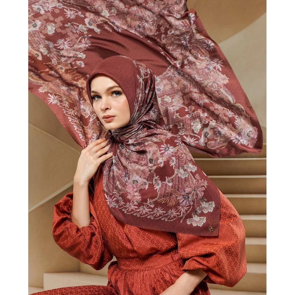 Button Floralis Series Katun Voal Premium Hijab Segiempat Voal Premium