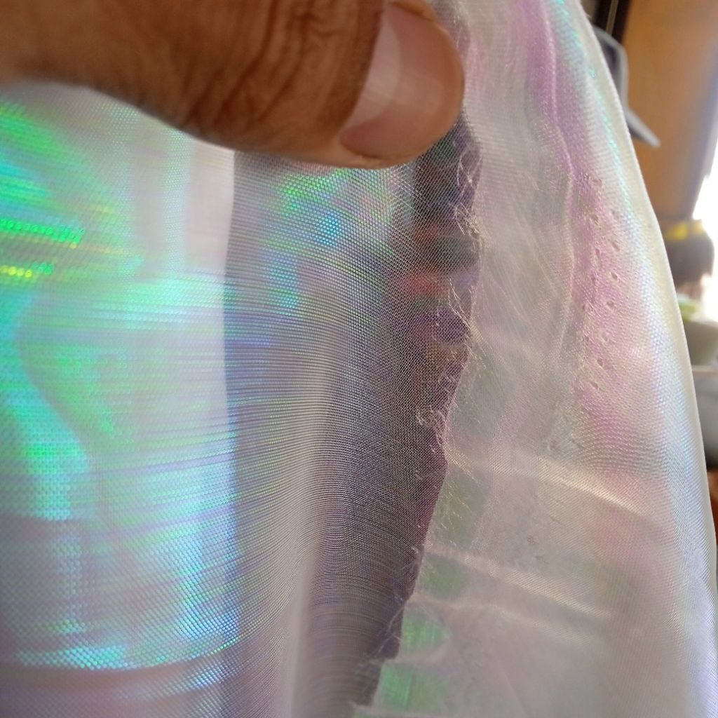 organdi pelangi kilap, kain gaun, kain  pembungkus udang udangan umpan cumi