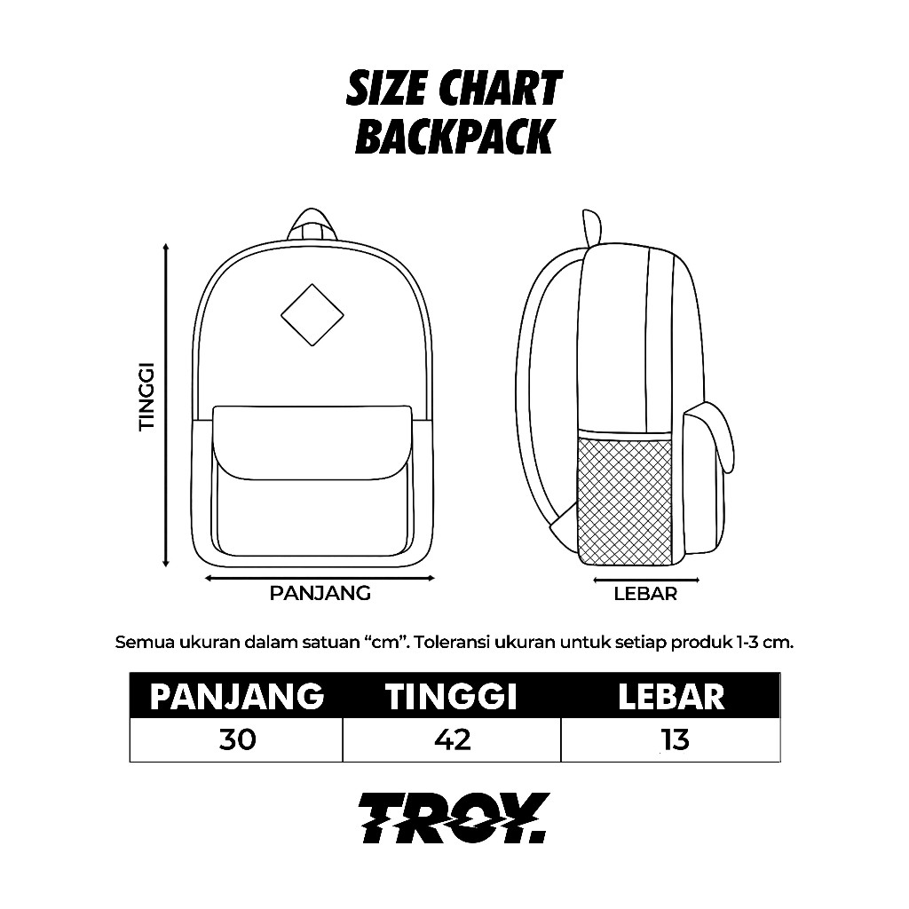 Troy Company Backpack Black Flappy - Tas Ransel Tas Sekolah BP 3391