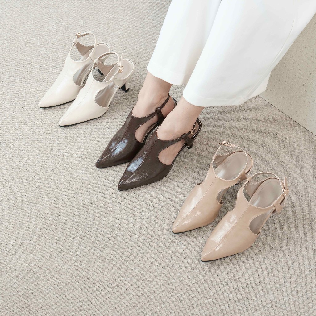 Zode Violin Heels | Sepatu Sandal Flat Shoes Mules Wanita Hak Tinggi 7 cm | Coffee, Ivory, Nude