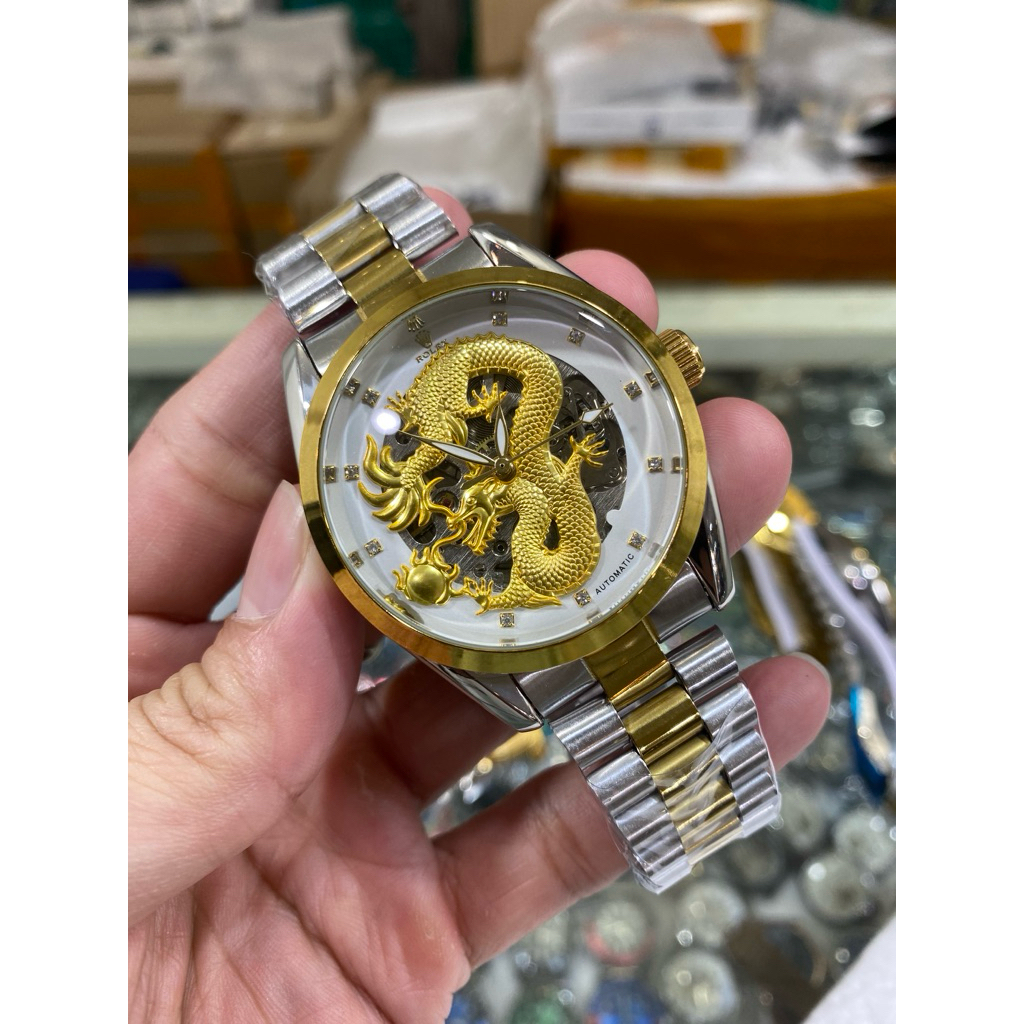 JAM TANGAN AUTOMATIC PRIA ROLEX DRAGON SKELETON SUPER RANTAI STEINLESS SOLID #BEST SELLER