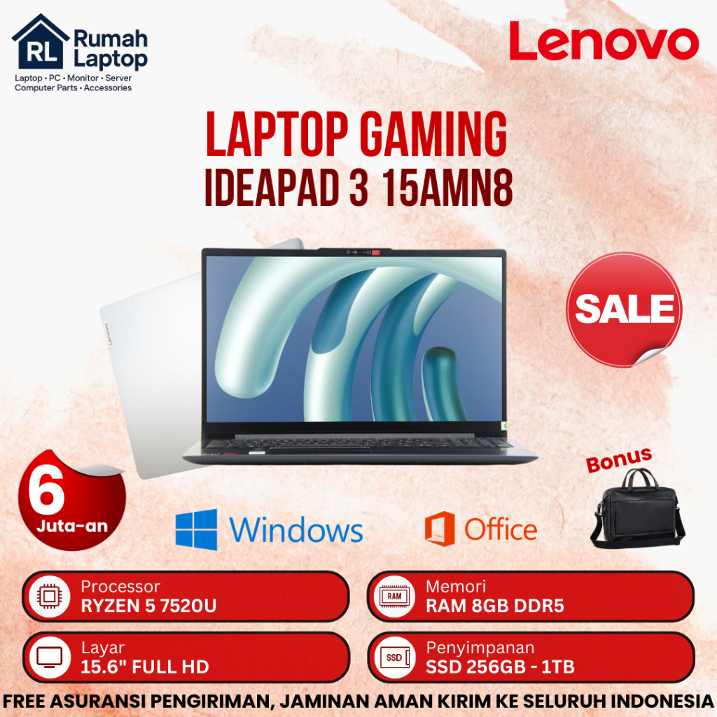 Laptop Editing Lenovo Ideapad 3 - 15AMN8 Ryzen 5 - 7520U 8GB SSD 1TB 15.6" FHD - Laptop 6 Jutaan