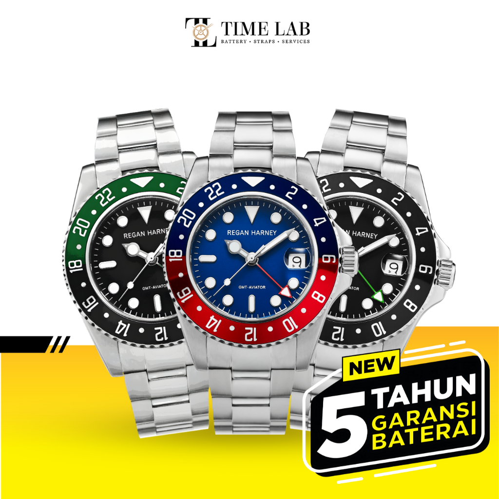 JAM TANGAN PRIA REGAN HARNEY RH09 GMT-AVIATOR STAINLESS STEEL ORIGINAL TIMELAB