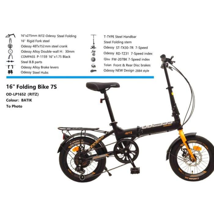 Sepeda Lipat Folding Bike Odessy RITZ 16 inch Ukuran 16 Garansi Original