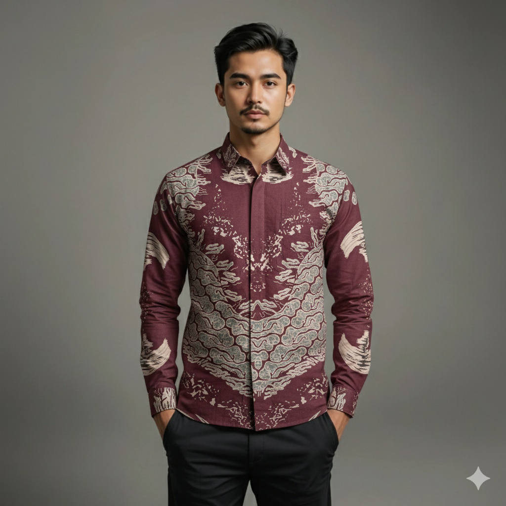 Kemeja Batik Pria Baju Lengan Panjang Slimfit Lapis Furing Batik Cinarita 0351 Bahan Katun Premium E