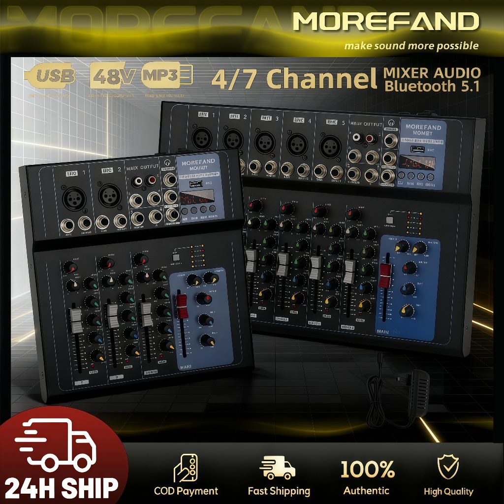 MOREFAND AUDIO MIXER mixer profesional 4-channe/7-channe mixer Penguat sinyal USB Penguat KTV Pengua