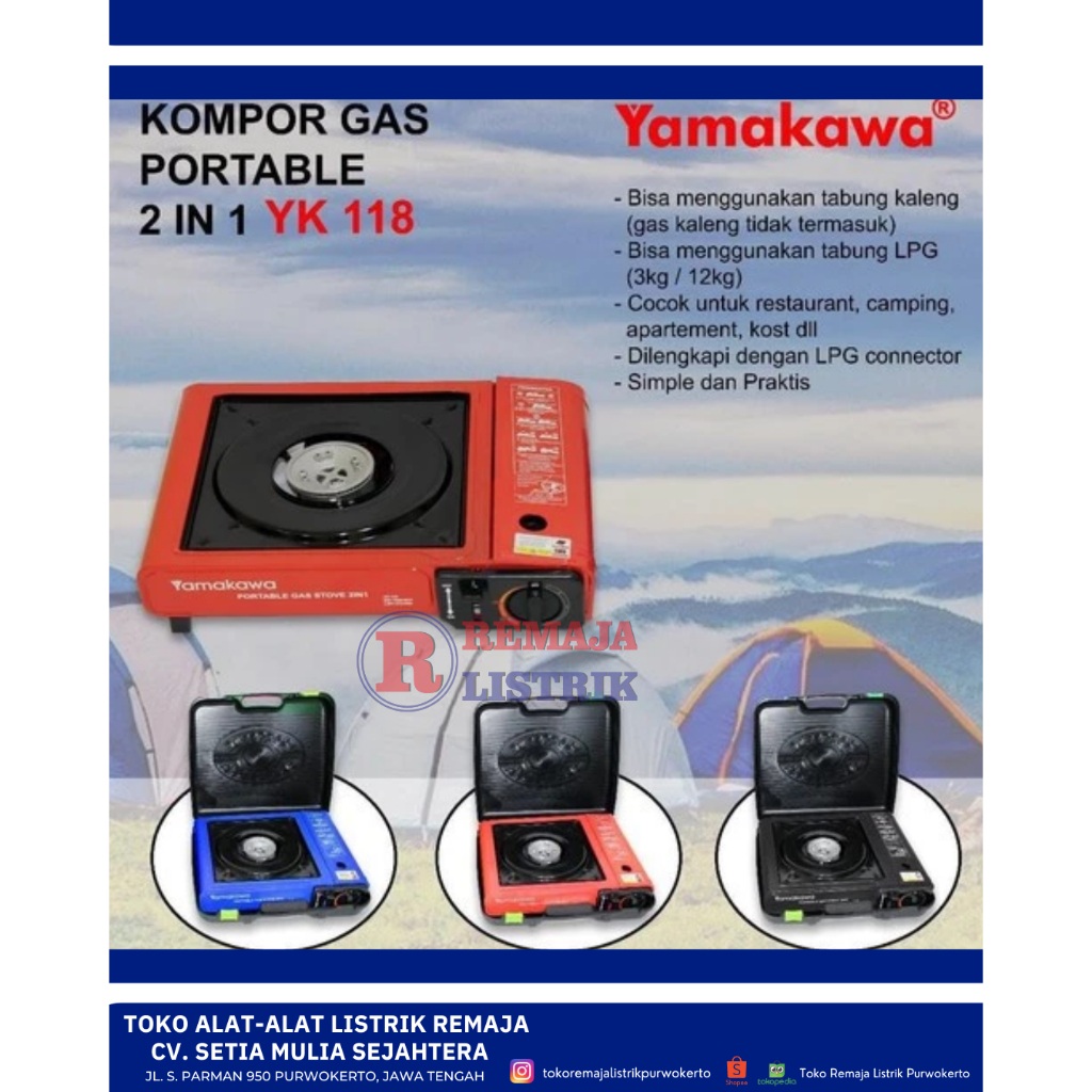 Kompor Gas Portable Kompor Elektrik 1 Tungku 2 in 1 Yamakawa