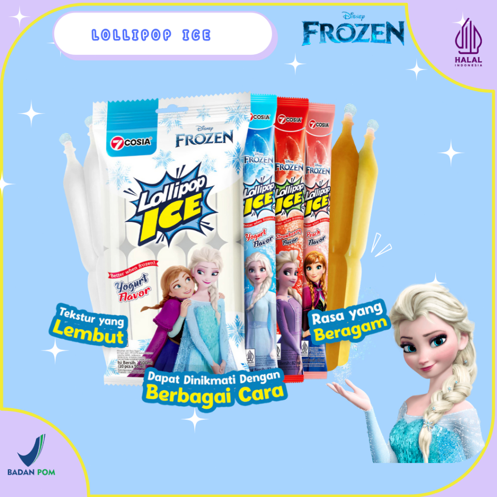 7Cosia Frozen Disney Lolipop Ice Yogurt isi 8Pcs Pack Mix Rasa Es Lilin Yogurt Ice Stick