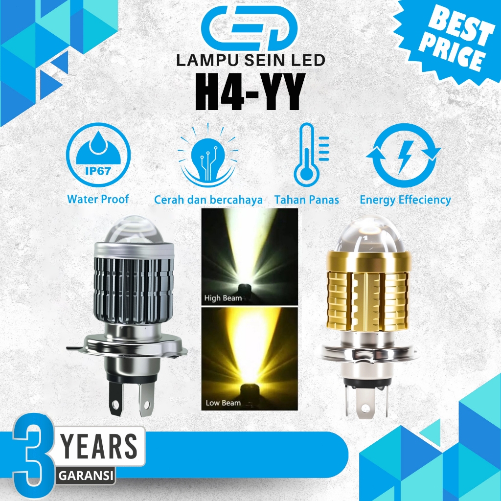 CED Lampu Depan Motor LED Lampu LED Utama Motor Mobil H4 YY GOLD/Black – Dual Warna Putih Kuning 650
